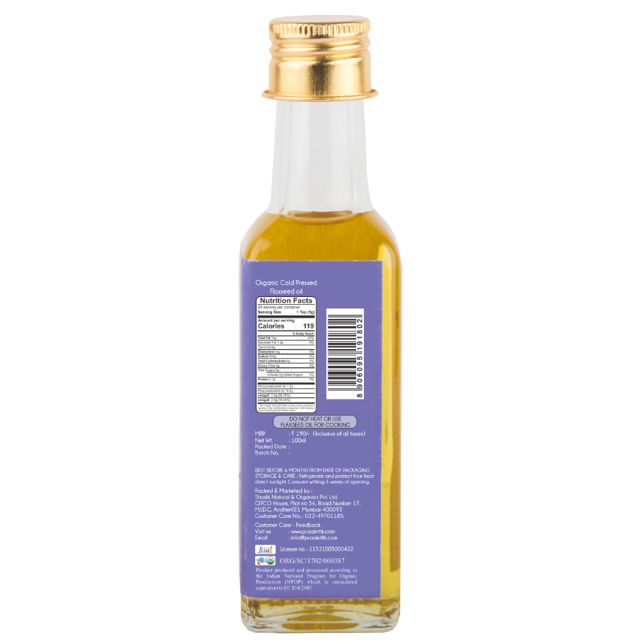 Cold pressed flaxseed oil | 100 ml | Praakritik